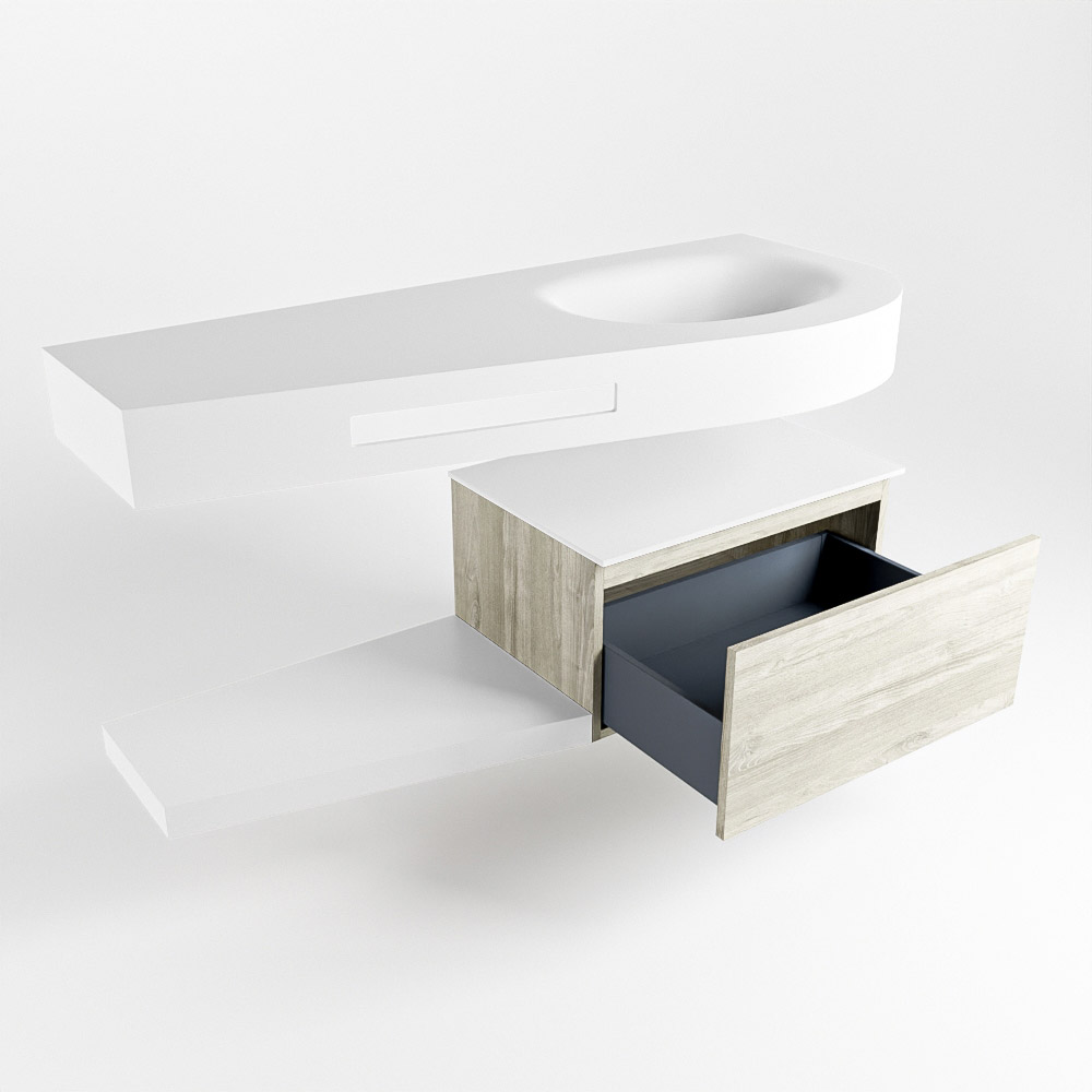 MONDIAZ RIVA 120cm mueble de baño / estante color Light Brown Grey con 1 cajón. Lavabo DULCET Derecho 1 orificio, color Talc. - Imagen 5