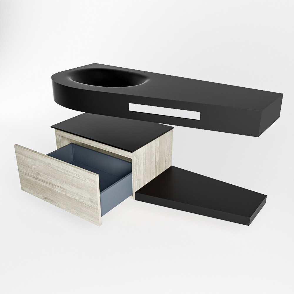 MONDIAZ RIVA 120cm mueble de baño / estante color Light Brown Grey con 1 cajón. Lavabo DULCET Izquierda sin orificio, color Urban. - Imagen 5