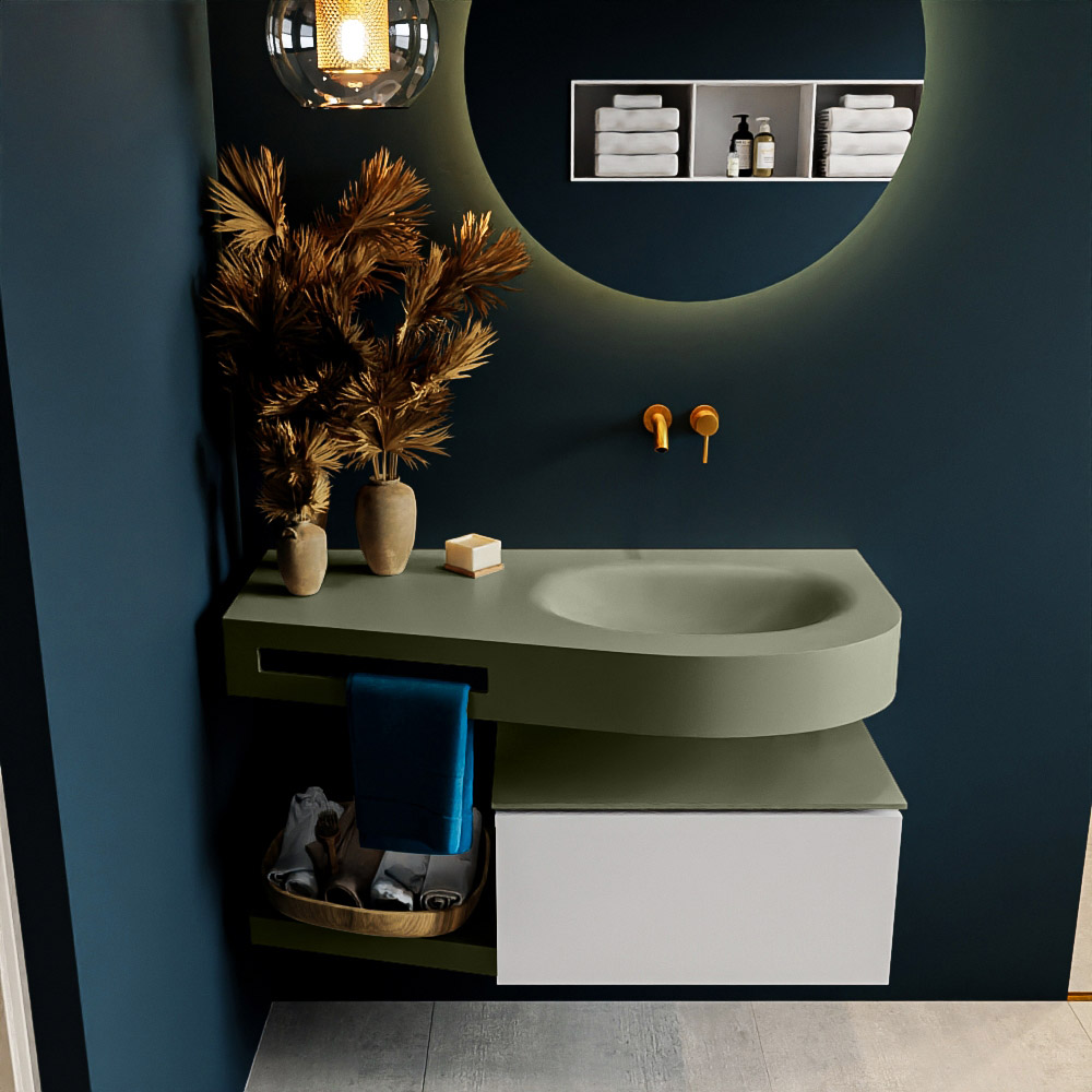 MONDIAZ RIVA 100cm mueble de baño / estante color Linen con 1 cajón. Lavabo DULCET Derecho sin orificio, color Army. 3 MONDIAZ RIVA 100cm mueble de baño / estante color Linen con 1 cajón. Lavabo DULCET Derecho sin orificio, color Army. - Imagen 3