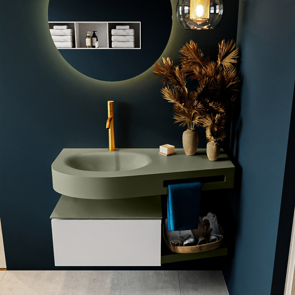 MONDIAZ RIVA 100cm mueble de baño / estante color Linen con 1 cajón. Lavabo DULCET Izquierda 1 orificio, color Army. 3 MONDIAZ RIVA 100cm mueble de baño / estante color Linen con 1 cajón. Lavabo DULCET Izquierda 1 orificio, color Army. - Imagen 3