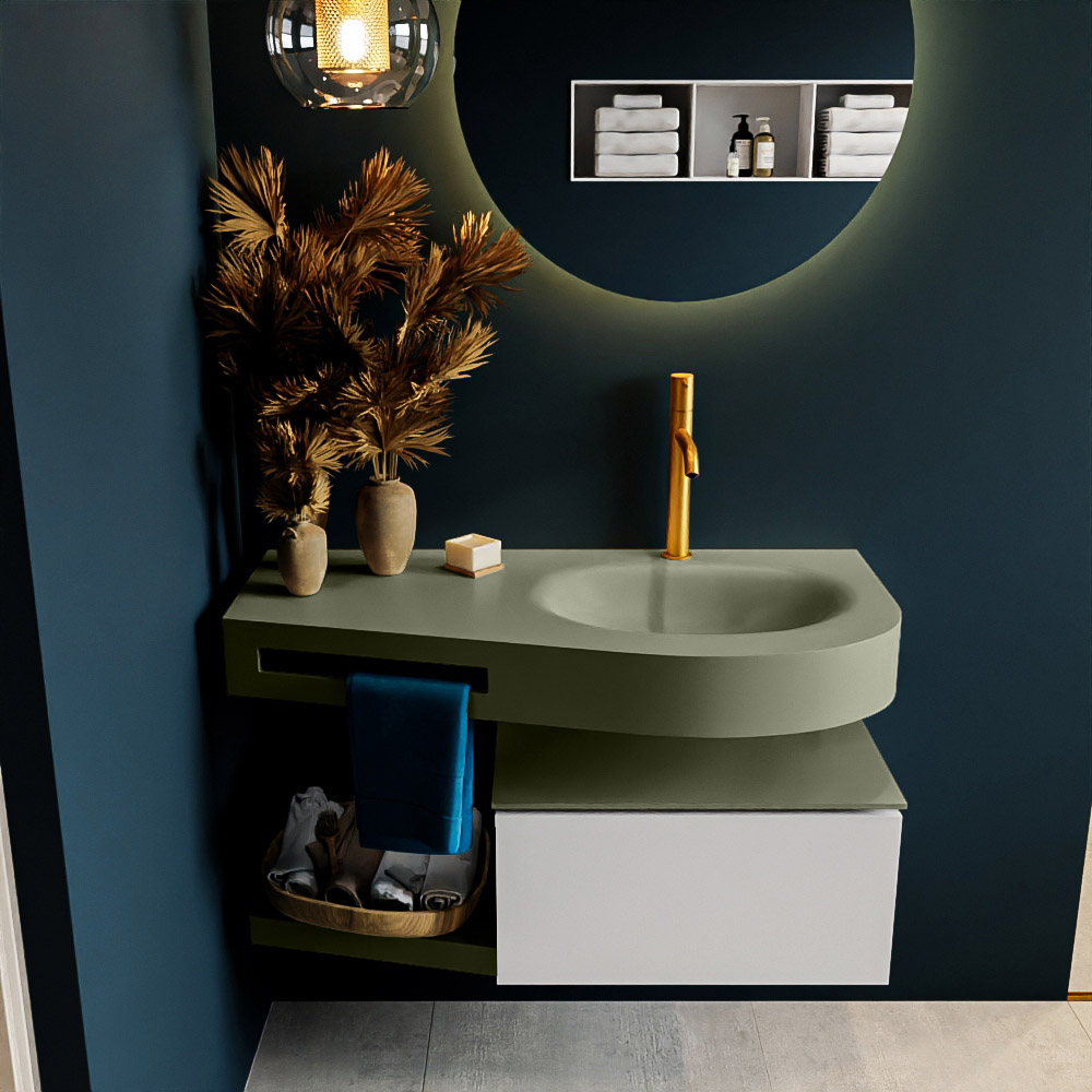 MONDIAZ RIVA 100cm mueble de baño / estante color Linen con 1 cajón. Lavabo DULCET Derecho 1 orificio, color Army. 3 MONDIAZ RIVA 100cm mueble de baño / estante color Linen con 1 cajón. Lavabo DULCET Derecho 1 orificio, color Army. - Imagen 3