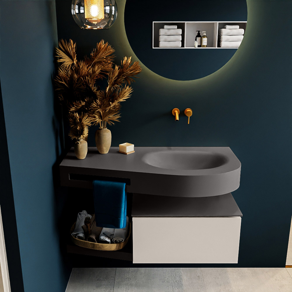 MONDIAZ RIVA 100cm mueble de baño / estante color Linen con 1 cajón. Lavabo DULCET Derecho sin orificio, color Dark Grey. 3 MONDIAZ RIVA 100cm mueble de baño / estante color Linen con 1 cajón. Lavabo DULCET Derecho sin orificio, color Dark Grey. - Imagen 3