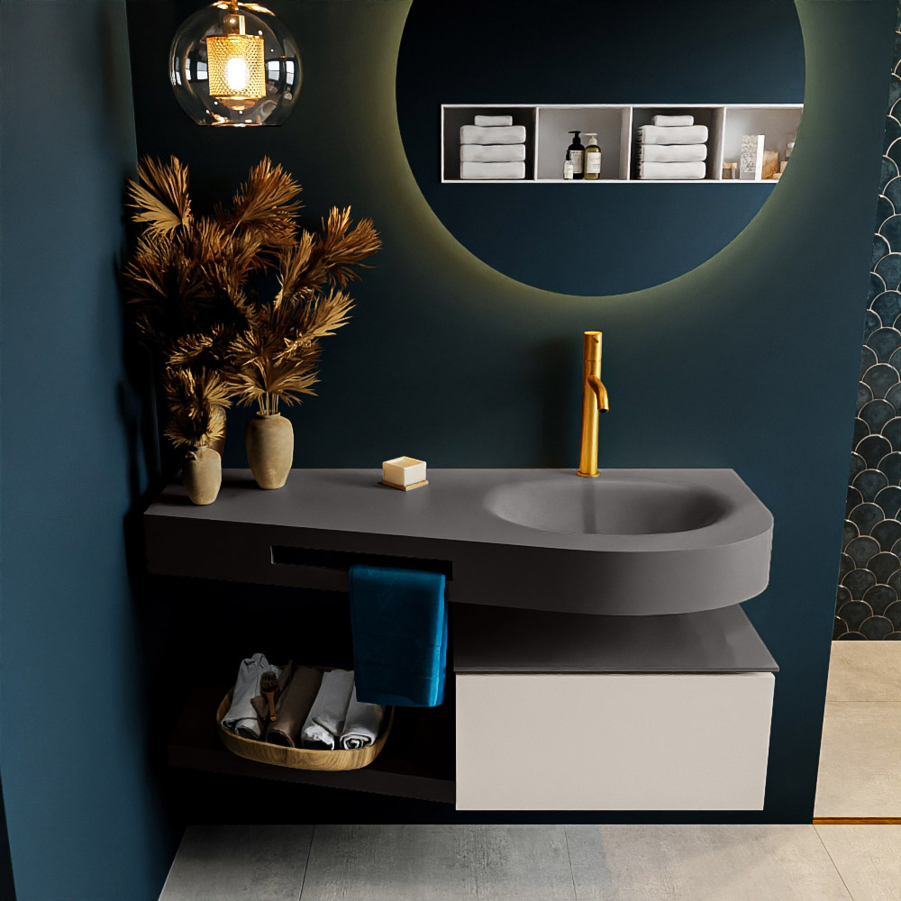 MONDIAZ RIVA 120cm mueble de baño / estante color Linen con 1 cajón. Lavabo DULCET Derecho 1 orificio, color Dark Grey. 3 MONDIAZ RIVA 120cm mueble de baño / estante color Linen con 1 cajón. Lavabo DULCET Derecho 1 orificio, color Dark Grey. - Imagen 3