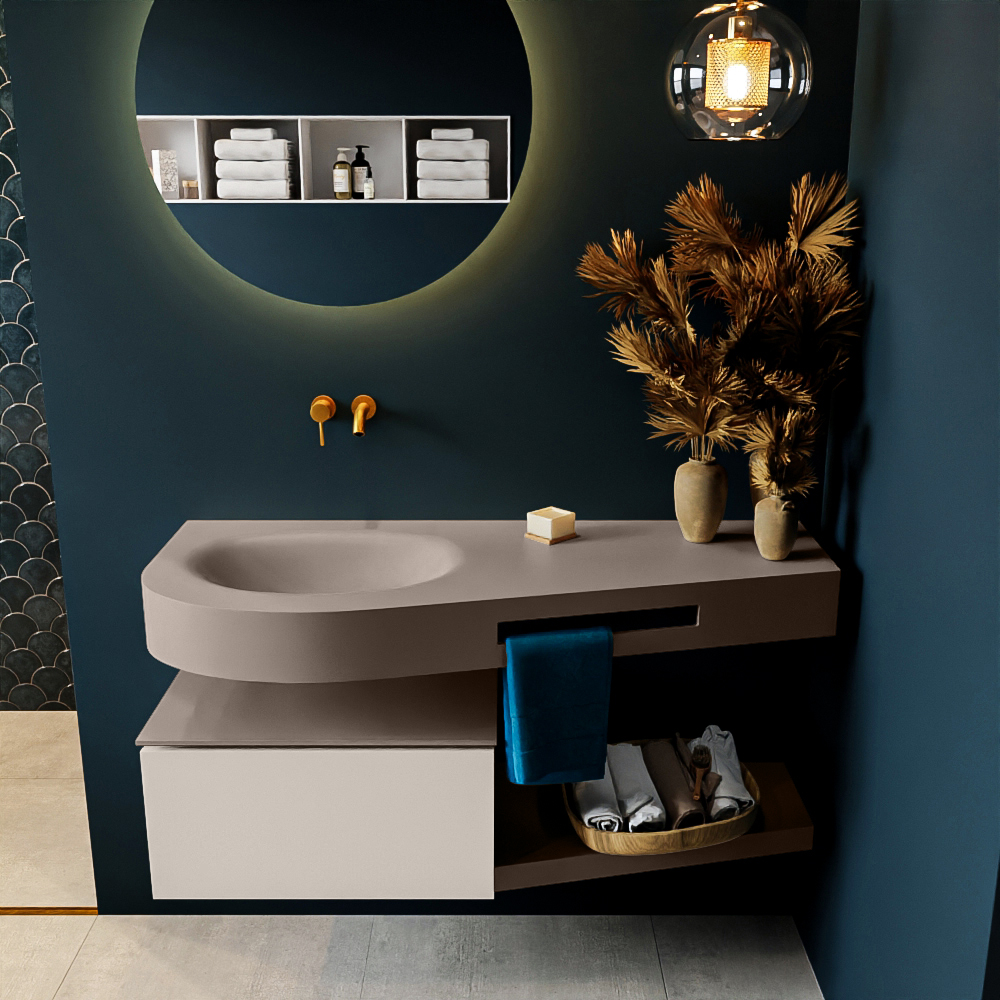 MONDIAZ RIVA 120cm mueble de baño / estante color Linen con 1 cajón. Lavabo DULCET Izquierda sin orificio, color Smoke. 3 MONDIAZ RIVA 120cm mueble de baño / estante color Linen con 1 cajón. Lavabo DULCET Izquierda sin orificio, color Smoke. - Imagen 3