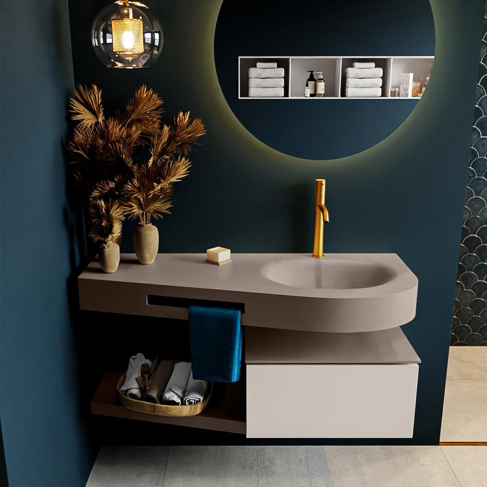 MONDIAZ RIVA 120cm mueble de baño / estante color Linen con 1 cajón. Lavabo DULCET Derecho 1 orificio, color Smoke. 3 MONDIAZ RIVA 120cm mueble de baño / estante color Linen con 1 cajón. Lavabo DULCET Derecho 1 orificio, color Smoke. - Imagen 3