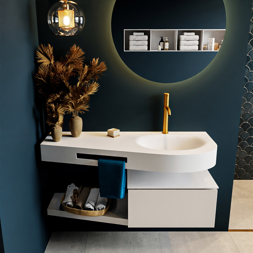 MONDIAZ RIVA 120cm mueble de baño / estante color Linen con 1 cajón. Lavabo DULCET Derecho 1 orificio, color Talc. 3 MONDIAZ RIVA 120cm mueble de baño / estante color Linen con 1 cajón. Lavabo DULCET Derecho 1 orificio, color Talc. - Imagen 3