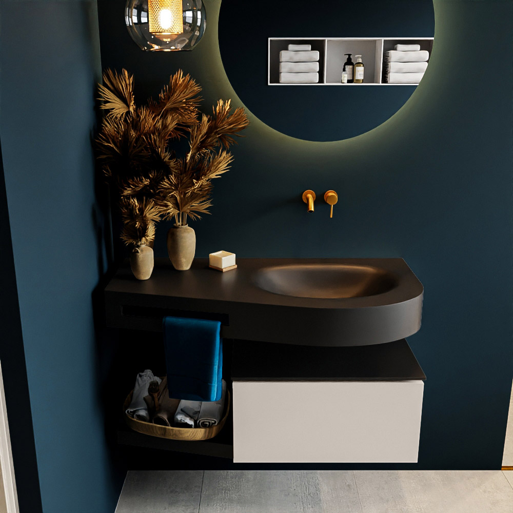 MONDIAZ RIVA 100cm mueble de baño / estante color Linen con 1 cajón. Lavabo DULCET Derecho sin orificio, color Urban. 3 MONDIAZ RIVA 100cm mueble de baño / estante color Linen con 1 cajón. Lavabo DULCET Derecho sin orificio, color Urban. - Imagen 3