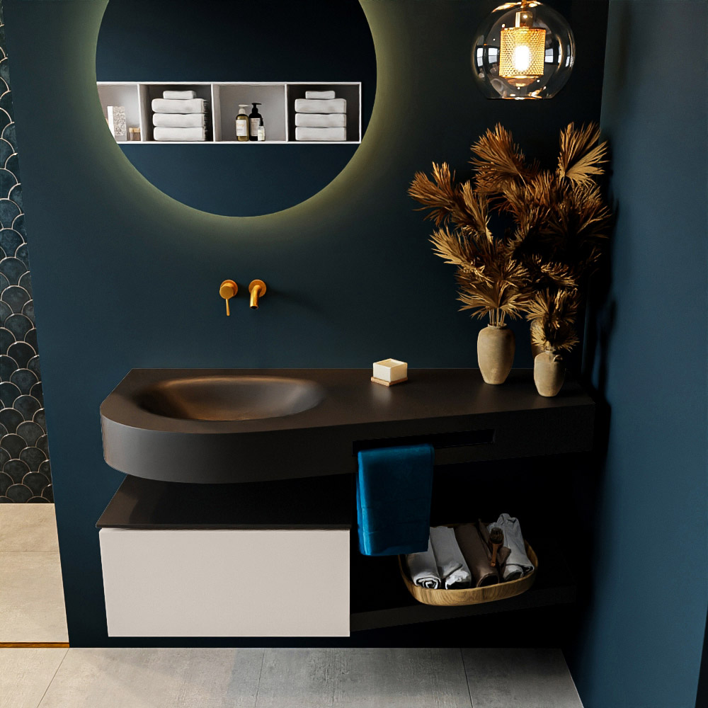 MONDIAZ RIVA 120cm mueble de baño / estante color Linen con 1 cajón. Lavabo DULCET Izquierda sin orificio, color Urban. 3 MONDIAZ RIVA 120cm mueble de baño / estante color Linen con 1 cajón. Lavabo DULCET Izquierda sin orificio, color Urban. - Imagen 3