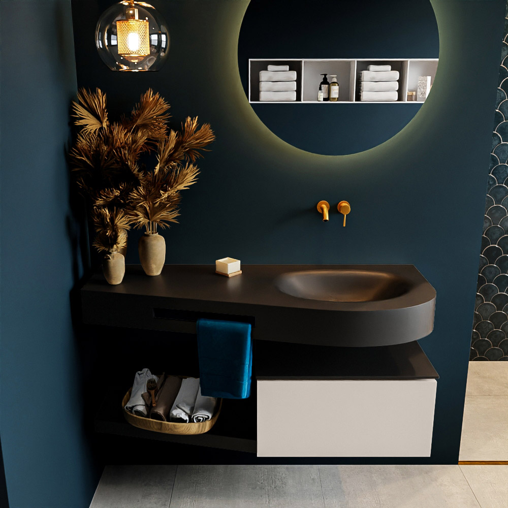 MONDIAZ RIVA 120cm mueble de baño / estante color Linen con 1 cajón. Lavabo DULCET Derecho sin orificio, color Urban. 3 MONDIAZ RIVA 120cm mueble de baño / estante color Linen con 1 cajón. Lavabo DULCET Derecho sin orificio, color Urban. - Imagen 3