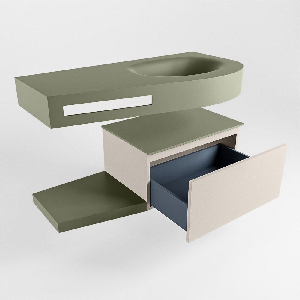 MONDIAZ RIVA 100cm mueble de baño / estante color Linen con 1 cajón. Lavabo DULCET Derecho sin orificio, color Army. 5 MONDIAZ RIVA 100cm mueble de baño / estante color Linen con 1 cajón. Lavabo DULCET Derecho sin orificio, color Army. - Imagen 5
