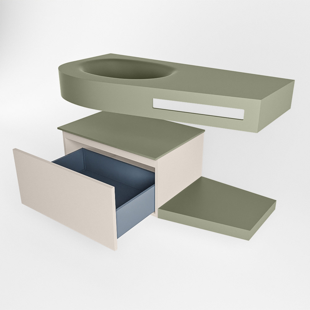 MONDIAZ RIVA 100cm mueble de baño / estante color Linen con 1 cajón. Lavabo DULCET Izquierda 1 orificio, color Army. 5 MONDIAZ RIVA 100cm mueble de baño / estante color Linen con 1 cajón. Lavabo DULCET Izquierda 1 orificio, color Army. - Imagen 5