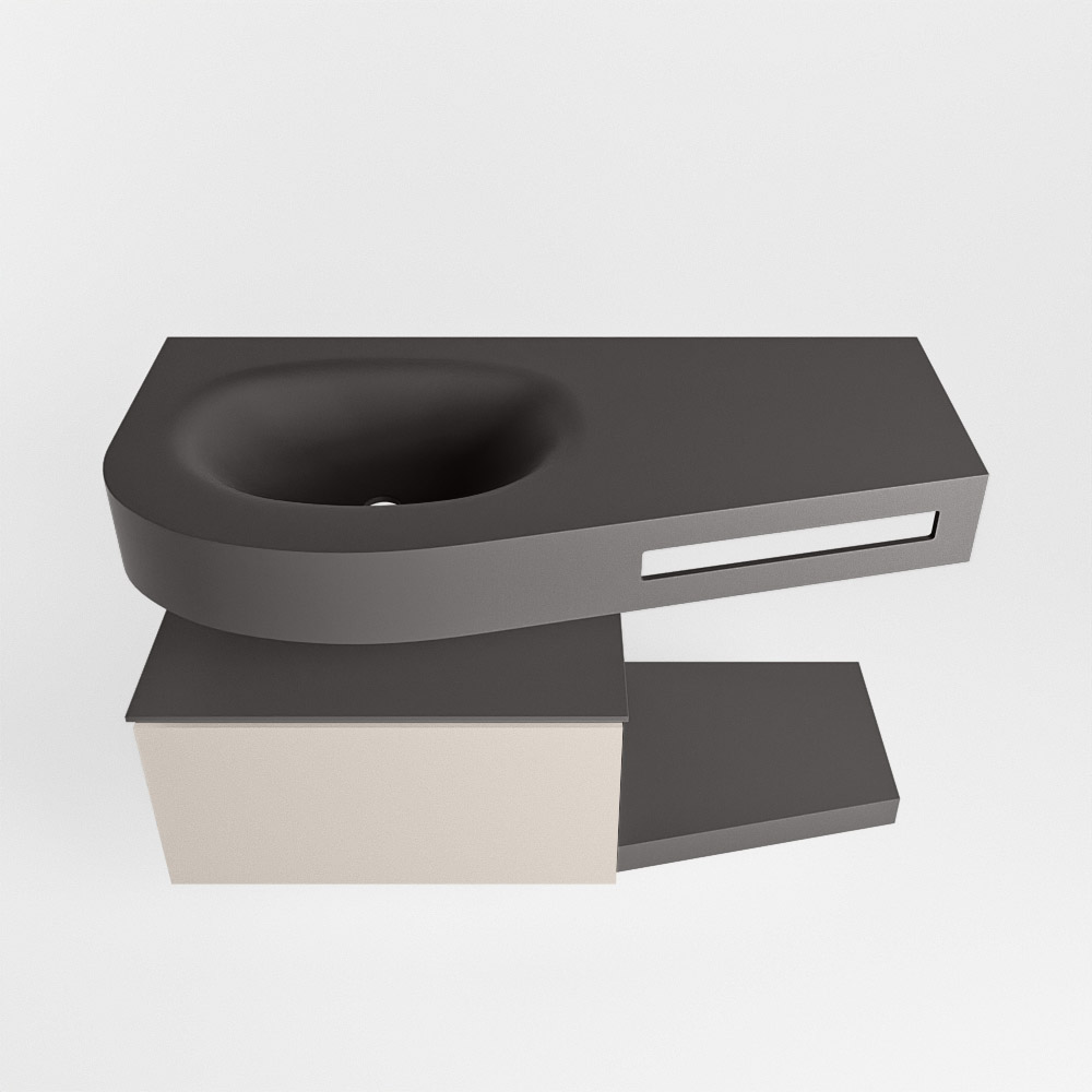 MONDIAZ RIVA 100cm mueble de baño / estante color Linen con 1 cajón. Lavabo DULCET Izquierda 1 orificio, color Dark Grey. - Imagen 6