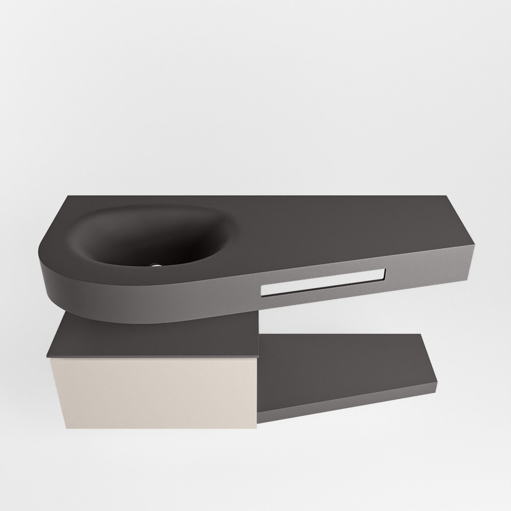 MONDIAZ RIVA 120cm mueble de baño / estante color Linen con 1 cajón. Lavabo DULCET Izquierda sin orificio, color Dark Grey. - Imagen 6