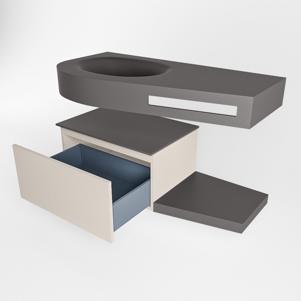 MONDIAZ RIVA 100cm mueble de baño / estante color Linen con 1 cajón. Lavabo DULCET Izquierda sin orificio, color Dark Grey. - Imagen 5