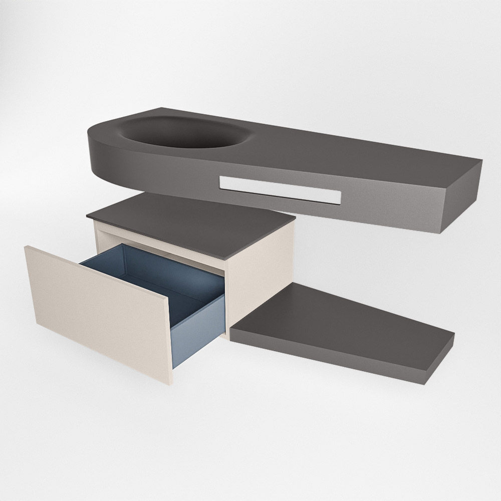 MONDIAZ RIVA 120cm mueble de baño / estante color Linen con 1 cajón. Lavabo DULCET Izquierda sin orificio, color Dark Grey. - Imagen 5