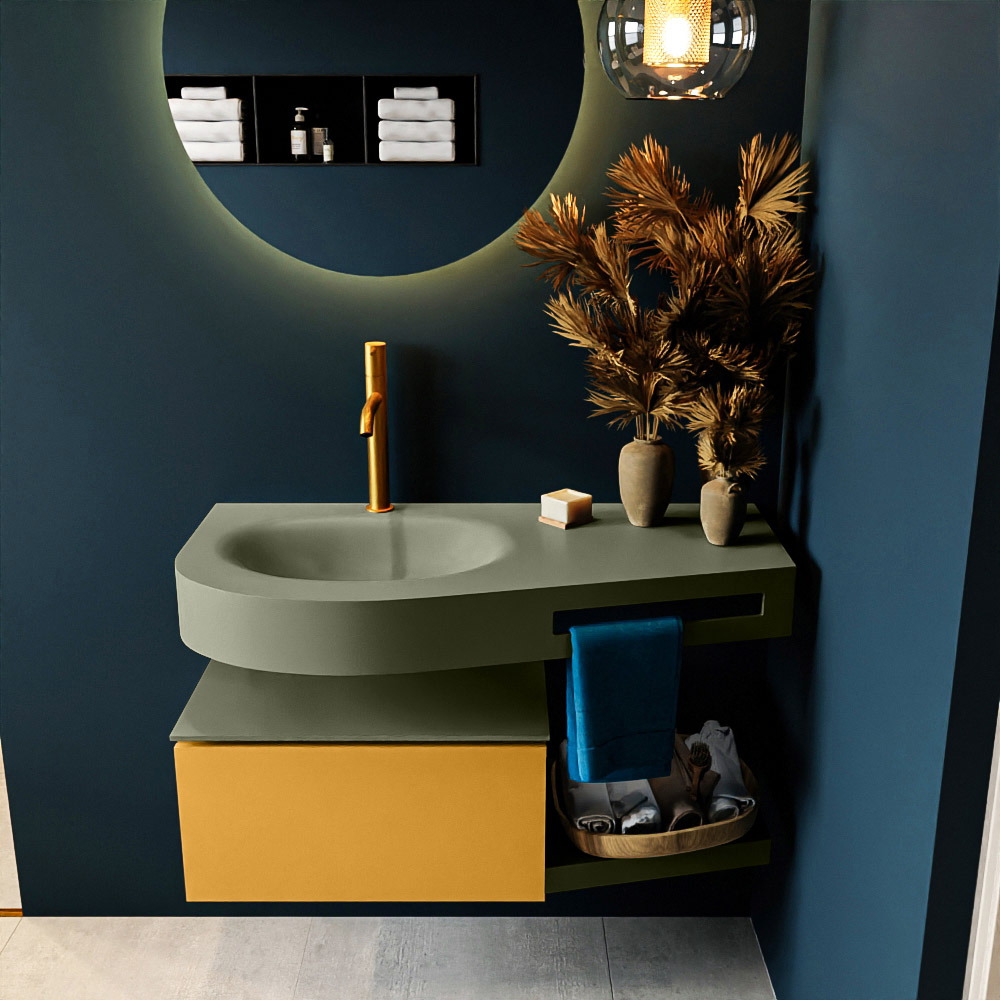 MONDIAZ RIVA 100cm mueble de baño / estante color Ocher con 1 cajón. Lavabo DULCET Izquierda 1 orificio, color Army. 3 MONDIAZ RIVA 100cm mueble de baño / estante color Ocher con 1 cajón. Lavabo DULCET Izquierda 1 orificio, color Army. - Imagen 3