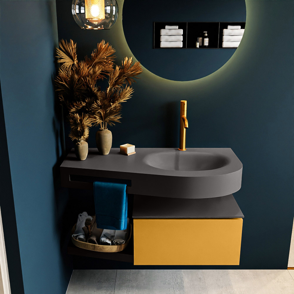 MONDIAZ RIVA 100cm mueble de baño / estante color Ocher con 1 cajón. Lavabo DULCET Derecho 1 orificio, color Dark Grey. 3 MONDIAZ RIVA 100cm mueble de baño / estante color Ocher con 1 cajón. Lavabo DULCET Derecho 1 orificio, color Dark Grey. - Imagen 3