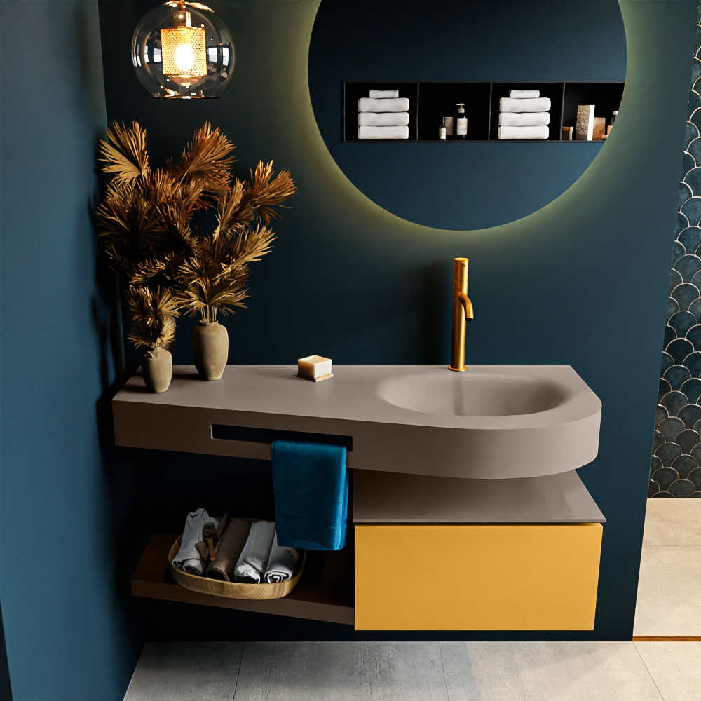MONDIAZ RIVA 120cm mueble de baño / estante color Ocher con 1 cajón. Lavabo DULCET Derecho 1 orificio, color Smoke. 3 MONDIAZ RIVA 120cm mueble de baño / estante color Ocher con 1 cajón. Lavabo DULCET Derecho 1 orificio, color Smoke. - Imagen 3