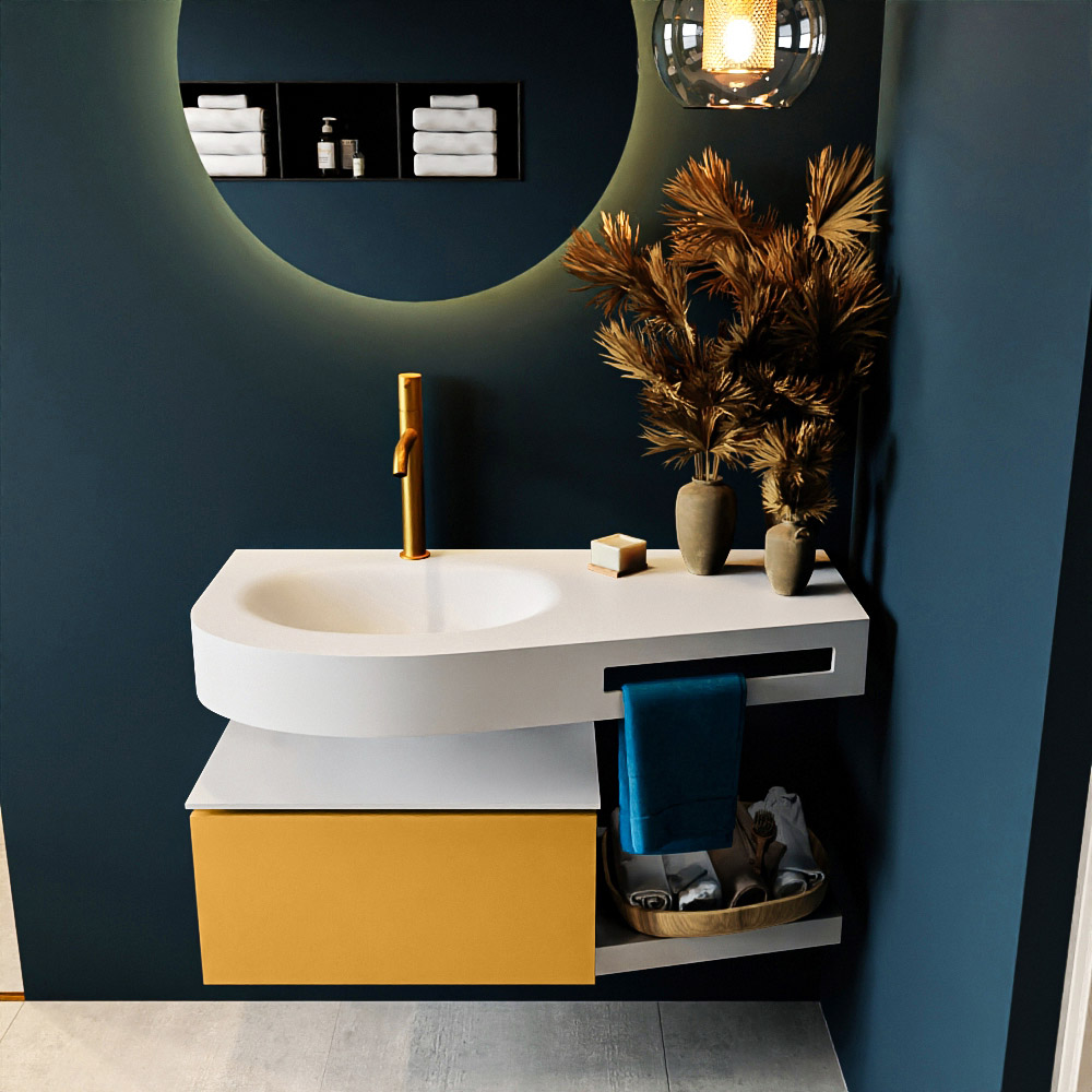 MONDIAZ RIVA 100cm mueble de baño / estante color Ocher con 1 cajón. Lavabo DULCET Izquierda 1 orificio, color Talc. 3 MONDIAZ RIVA 100cm mueble de baño / estante color Ocher con 1 cajón. Lavabo DULCET Izquierda 1 orificio, color Talc. - Imagen 3