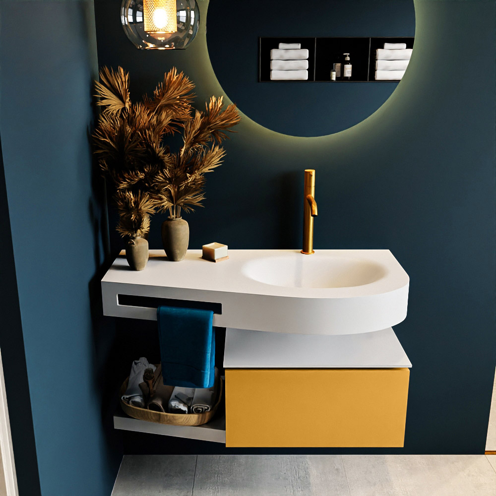 MONDIAZ RIVA 100cm mueble de baño / estante color Ocher con 1 cajón. Lavabo DULCET Derecho 1 orificio, color Talc. 3 MONDIAZ RIVA 100cm mueble de baño / estante color Ocher con 1 cajón. Lavabo DULCET Derecho 1 orificio, color Talc. - Imagen 3