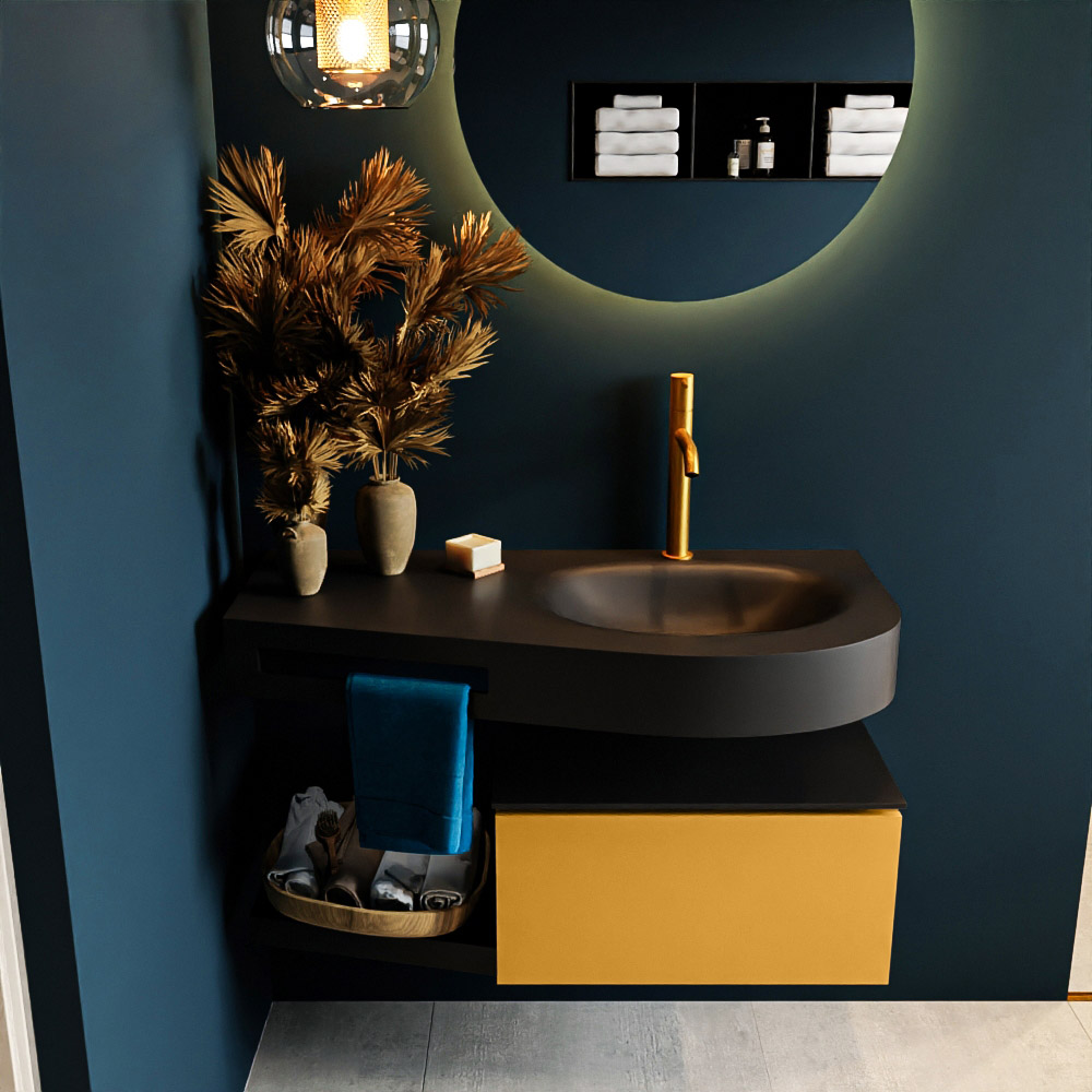 MONDIAZ RIVA 100cm mueble de baño / estante color Ocher con 1 cajón. Lavabo DULCET Derecho 1 orificio, color Urban. 3 MONDIAZ RIVA 100cm mueble de baño / estante color Ocher con 1 cajón. Lavabo DULCET Derecho 1 orificio, color Urban. - Imagen 3