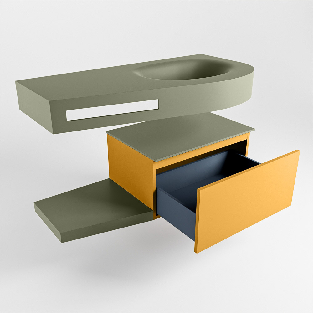 MONDIAZ RIVA 100cm mueble de baño / estante color Ocher con 1 cajón. Lavabo DULCET Derecho sin orificio, color Army. 5 MONDIAZ RIVA 100cm mueble de baño / estante color Ocher con 1 cajón. Lavabo DULCET Derecho sin orificio, color Army. - Imagen 5