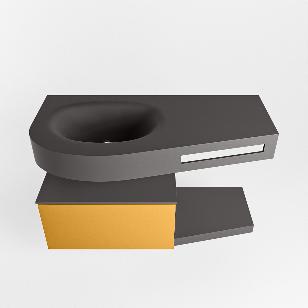 MONDIAZ RIVA 100cm mueble de baño / estante color Ocher con 1 cajón. Lavabo DULCET Izquierda sin orificio, color Dark Grey. - Imagen 6