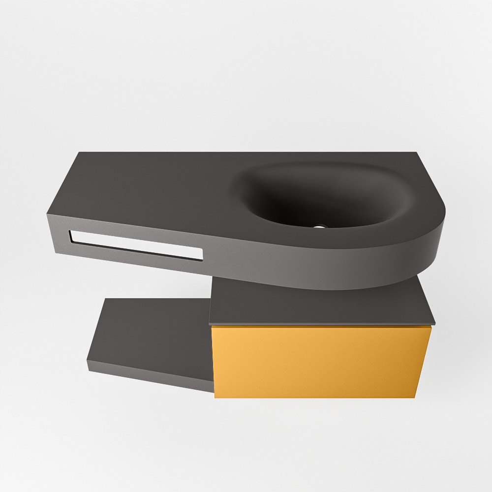 MONDIAZ RIVA 100cm mueble de baño / estante color Ocher con 1 cajón. Lavabo DULCET Derecho 1 orificio, color Dark Grey. 6 MONDIAZ RIVA 100cm mueble de baño / estante color Ocher con 1 cajón. Lavabo DULCET Derecho 1 orificio, color Dark Grey. - Imagen 6
