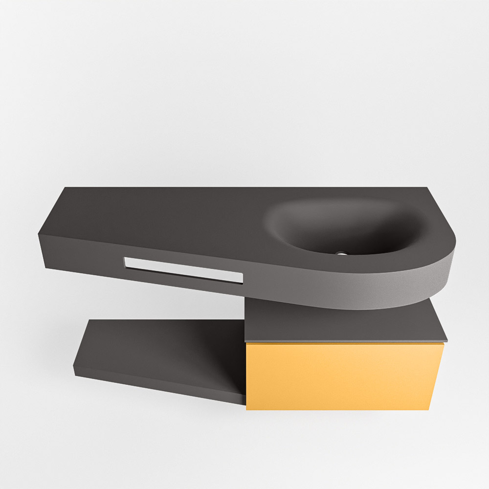 MONDIAZ RIVA 120cm mueble de baño / estante color Ocher con 1 cajón. Lavabo DULCET Derecho 1 orificio, color Dark Grey. - Imagen 6