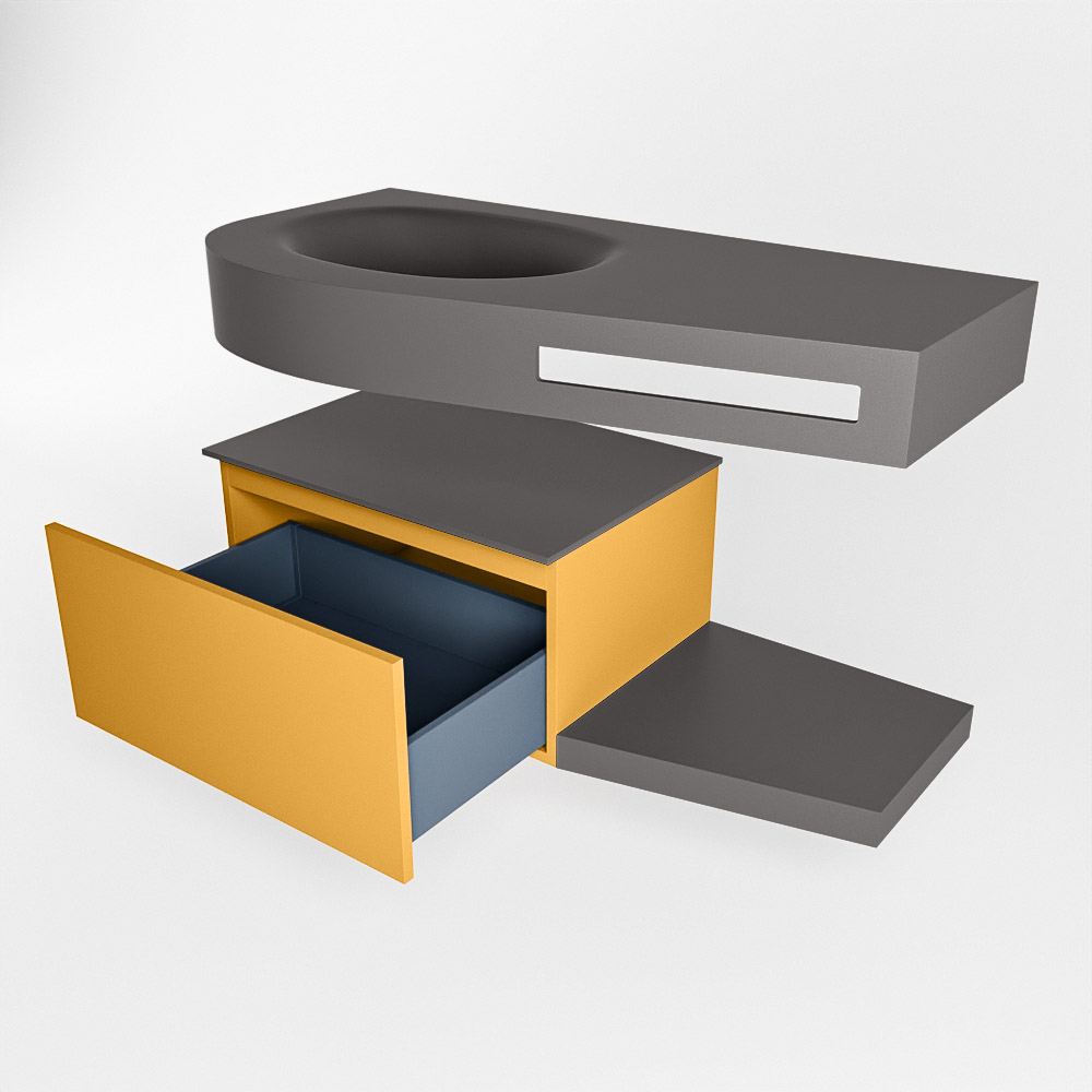 MONDIAZ RIVA 100cm mueble de baño / estante color Ocher con 1 cajón. Lavabo DULCET Izquierda sin orificio, color Dark Grey. - Imagen 5
