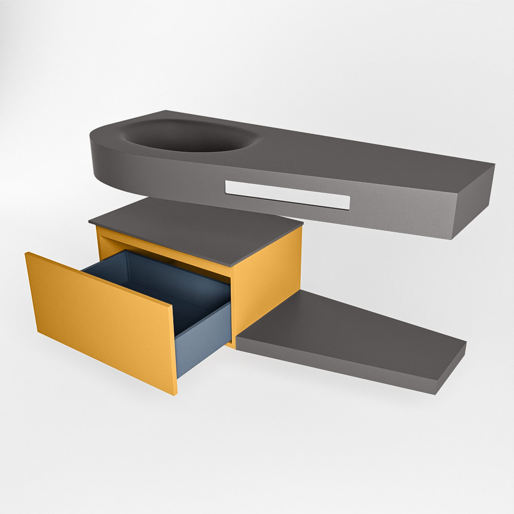 MONDIAZ RIVA 120cm mueble de baño / estante color Ocher con 1 cajón. Lavabo DULCET Izquierda sin orificio, color Dark Grey. - Imagen 5