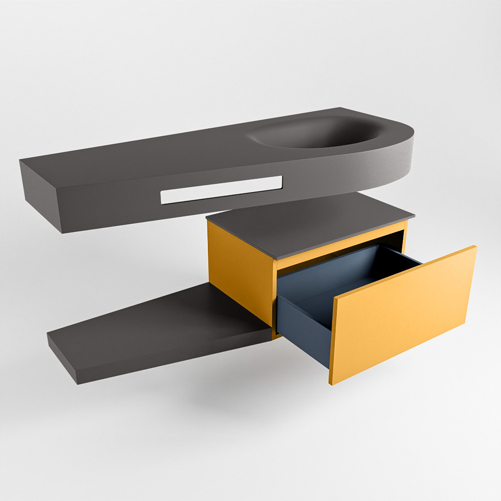 MONDIAZ RIVA 120cm mueble de baño / estante color Ocher con 1 cajón. Lavabo DULCET Derecho sin orificio, color Dark Grey. - Imagen 5