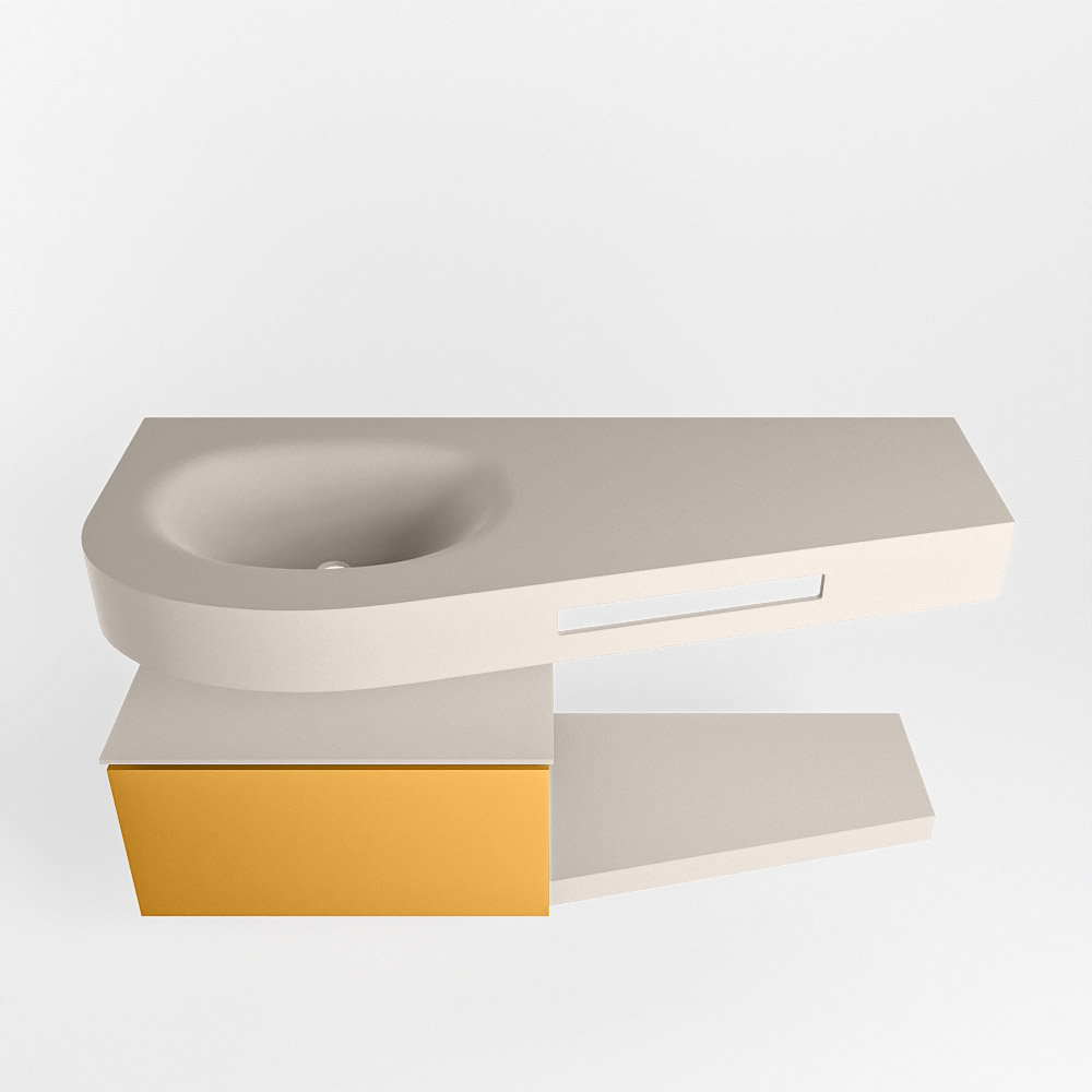 MONDIAZ RIVA 120cm mueble de baño / estante color Ocher con 1 cajón. Lavabo DULCET Izquierda sin orificio, color Linen. 6 MONDIAZ RIVA 120cm mueble de baño / estante color Ocher con 1 cajón. Lavabo DULCET Izquierda sin orificio, color Linen. - Imagen 6