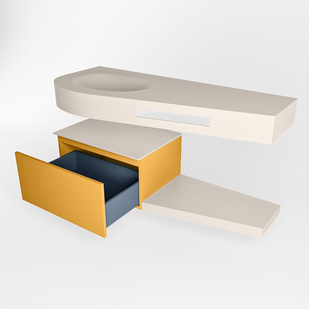 MONDIAZ RIVA 120cm mueble de baño / estante color Ocher con 1 cajón. Lavabo DULCET Izquierda sin orificio, color Linen. 5 MONDIAZ RIVA 120cm mueble de baño / estante color Ocher con 1 cajón. Lavabo DULCET Izquierda sin orificio, color Linen. - Imagen 5