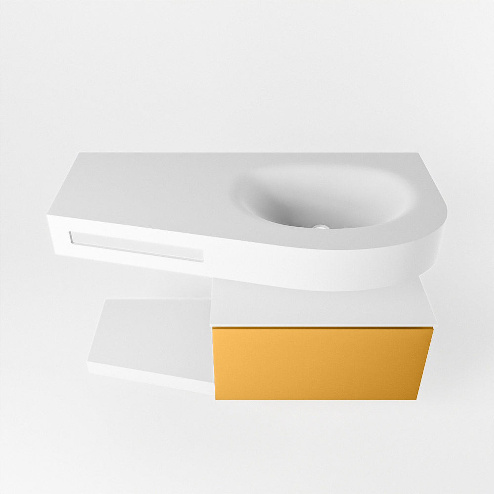 MONDIAZ RIVA 100cm mueble de baño / estante color Ocher con 1 cajón. Lavabo DULCET Derecho 1 orificio, color Talc. 6 MONDIAZ RIVA 100cm mueble de baño / estante color Ocher con 1 cajón. Lavabo DULCET Derecho 1 orificio, color Talc. - Imagen 6