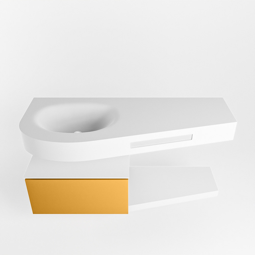 MONDIAZ RIVA 120cm mueble de baño / estante color Ocher con 1 cajón. Lavabo DULCET Izquierda sin orificio, color Talc. 6 MONDIAZ RIVA 120cm mueble de baño / estante color Ocher con 1 cajón. Lavabo DULCET Izquierda sin orificio, color Talc. - Imagen 6