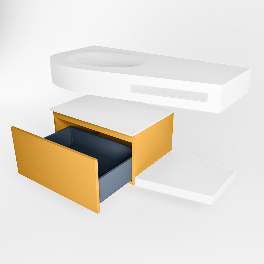 MONDIAZ RIVA 100cm mueble de baño / estante color Ocher con 1 cajón. Lavabo DULCET Izquierda 1 orificio, color Talc. 5 MONDIAZ RIVA 100cm mueble de baño / estante color Ocher con 1 cajón. Lavabo DULCET Izquierda 1 orificio, color Talc. - Imagen 5