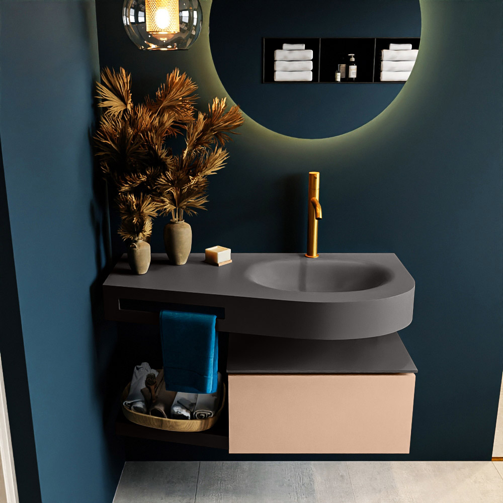 MONDIAZ RIVA 100cm mueble de baño / estante color Rosee con 1 cajón. Lavabo DULCET Derecho 1 orificio, color Dark Grey. 3 MONDIAZ RIVA 100cm mueble de baño / estante color Rosee con 1 cajón. Lavabo DULCET Derecho 1 orificio, color Dark Grey. - Imagen 3