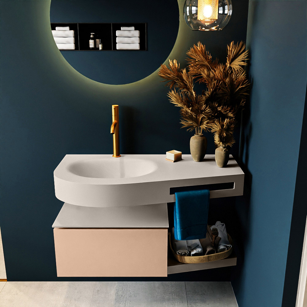 MONDIAZ RIVA 100cm mueble de baño / estante color Rosee con 1 cajón. Lavabo DULCET Izquierda 1 orificio, color Linen. 3 MONDIAZ RIVA 100cm mueble de baño / estante color Rosee con 1 cajón. Lavabo DULCET Izquierda 1 orificio, color Linen. - Imagen 3