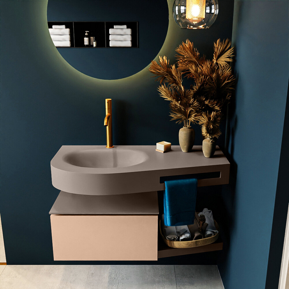 MONDIAZ RIVA 100cm mueble de baño / estante color Rosee con 1 cajón. Lavabo DULCET Izquierda 1 orificio, color Smoke. 3 MONDIAZ RIVA 100cm mueble de baño / estante color Rosee con 1 cajón. Lavabo DULCET Izquierda 1 orificio, color Smoke. - Imagen 3