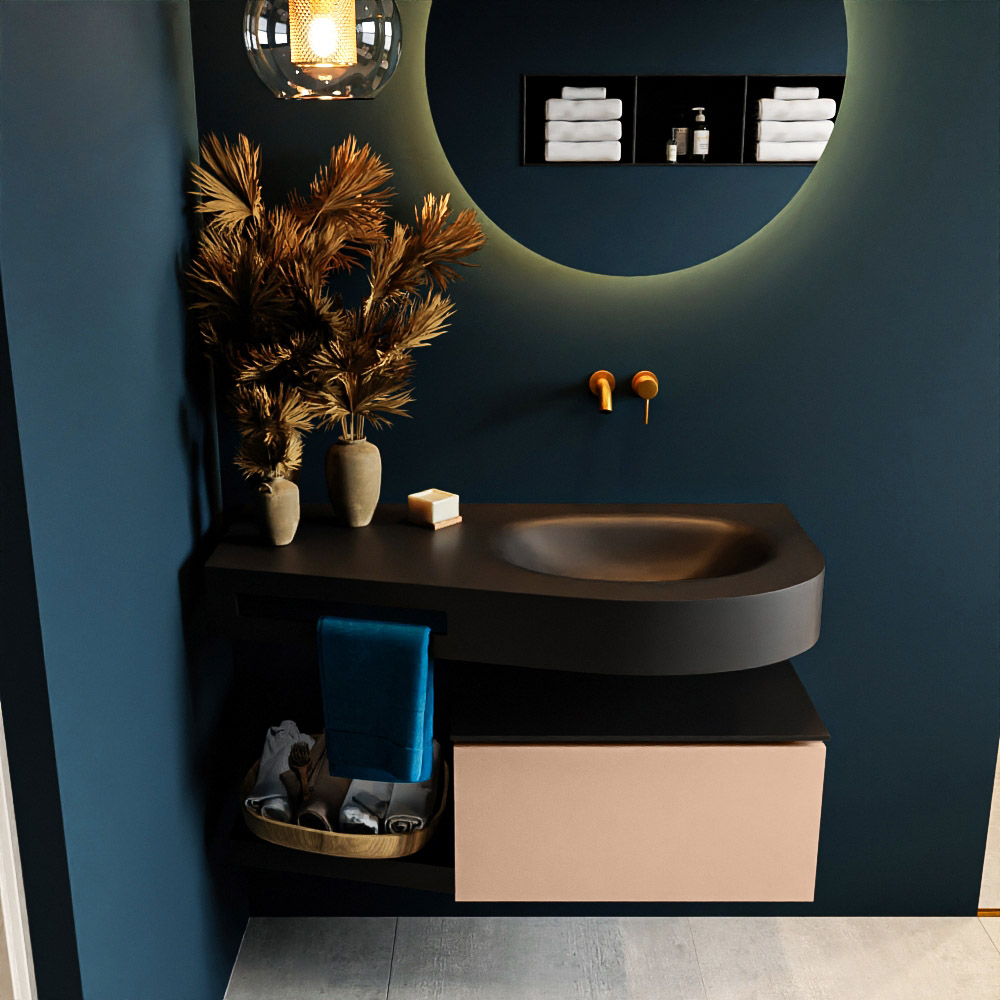 MONDIAZ RIVA 100cm mueble de baño / estante color Rosee con 1 cajón. Lavabo DULCET Derecho sin orificio, color Urban. 3 MONDIAZ RIVA 100cm mueble de baño / estante color Rosee con 1 cajón. Lavabo DULCET Derecho sin orificio, color Urban. - Imagen 3