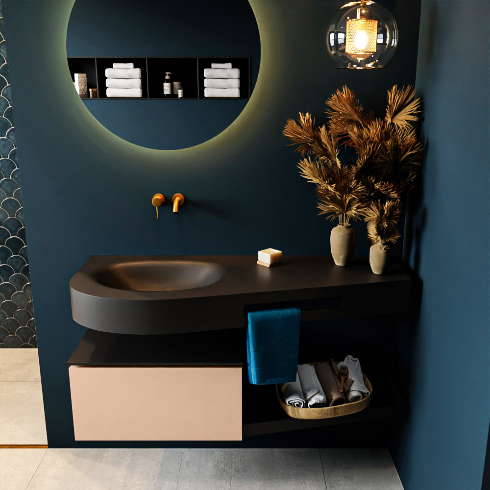 MONDIAZ RIVA 120cm mueble de baño / estante color Rosee con 1 cajón. Lavabo DULCET Izquierda sin orificio, color Urban. 3 MONDIAZ RIVA 120cm mueble de baño / estante color Rosee con 1 cajón. Lavabo DULCET Izquierda sin orificio, color Urban. - Imagen 3