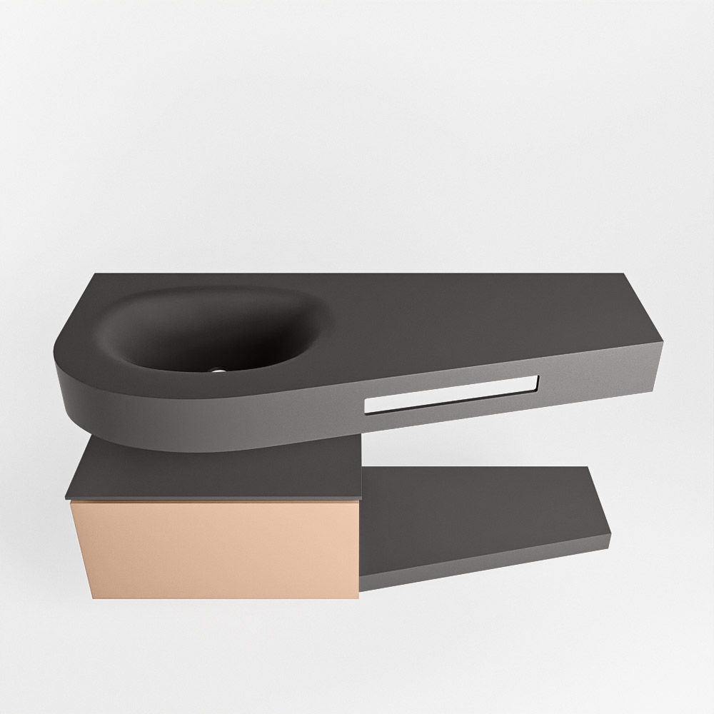 MONDIAZ RIVA 120cm mueble de baño / estante color Rosee con 1 cajón. Lavabo DULCET Izquierda sin orificio, color Dark Grey. - Imagen 6
