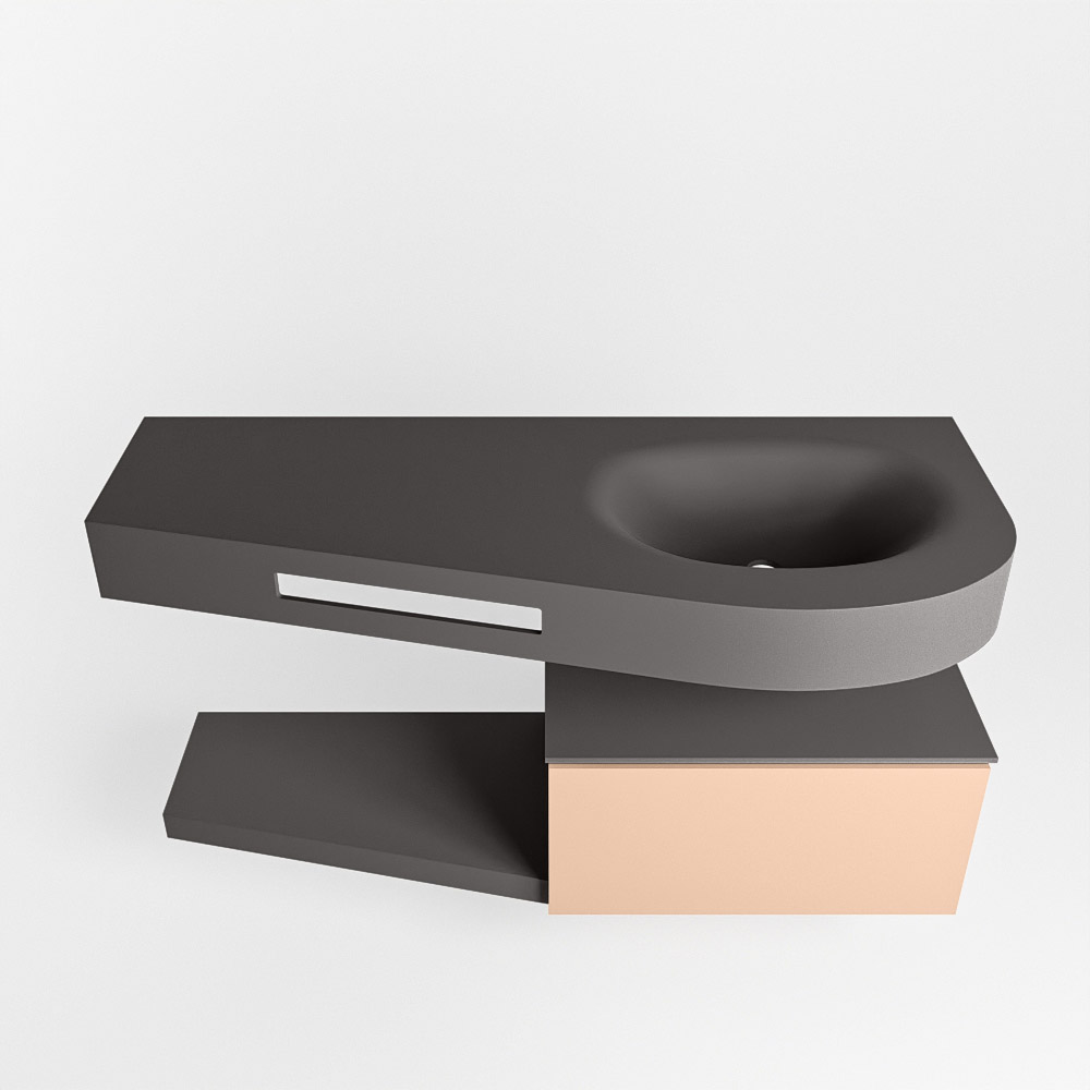 MONDIAZ RIVA 120cm mueble de baño / estante color Rosee con 1 cajón. Lavabo DULCET Derecho sin orificio, color Dark Grey. - Imagen 6