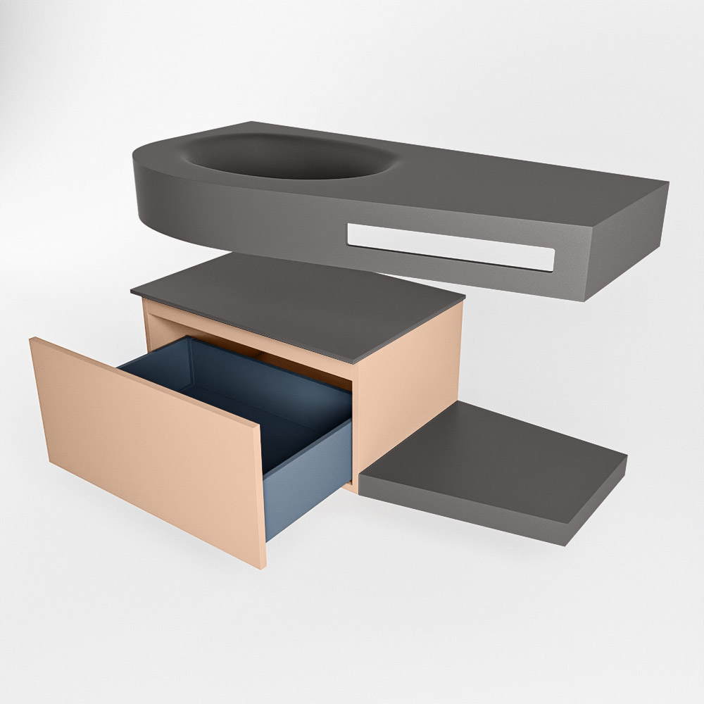 MONDIAZ RIVA 100cm mueble de baño / estante color Rosee con 1 cajón. Lavabo DULCET Izquierda 1 orificio, color Dark Grey. 5 MONDIAZ RIVA 100cm mueble de baño / estante color Rosee con 1 cajón. Lavabo DULCET Izquierda 1 orificio, color Dark Grey. - Imagen 5
