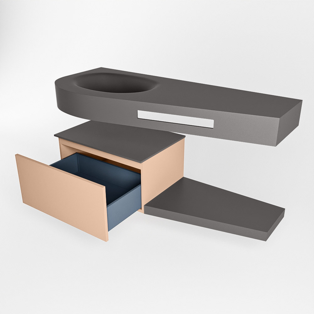 MONDIAZ RIVA 120cm mueble de baño / estante color Rosee con 1 cajón. Lavabo DULCET Izquierda sin orificio, color Dark Grey. - Imagen 5