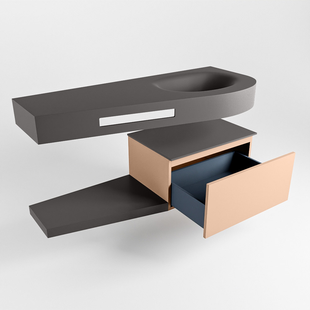 MONDIAZ RIVA 120cm mueble de baño / estante color Rosee con 1 cajón. Lavabo DULCET Derecho sin orificio, color Dark Grey. - Imagen 5
