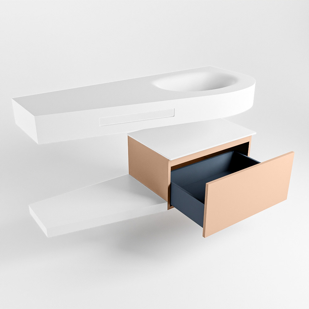 MONDIAZ RIVA 120cm mueble de baño / estante color Rosee con 1 cajón. Lavabo DULCET Derecho sin orificio, color Talc. 5 MONDIAZ RIVA 120cm mueble de baño / estante color Rosee con 1 cajón. Lavabo DULCET Derecho sin orificio, color Talc. - Imagen 5