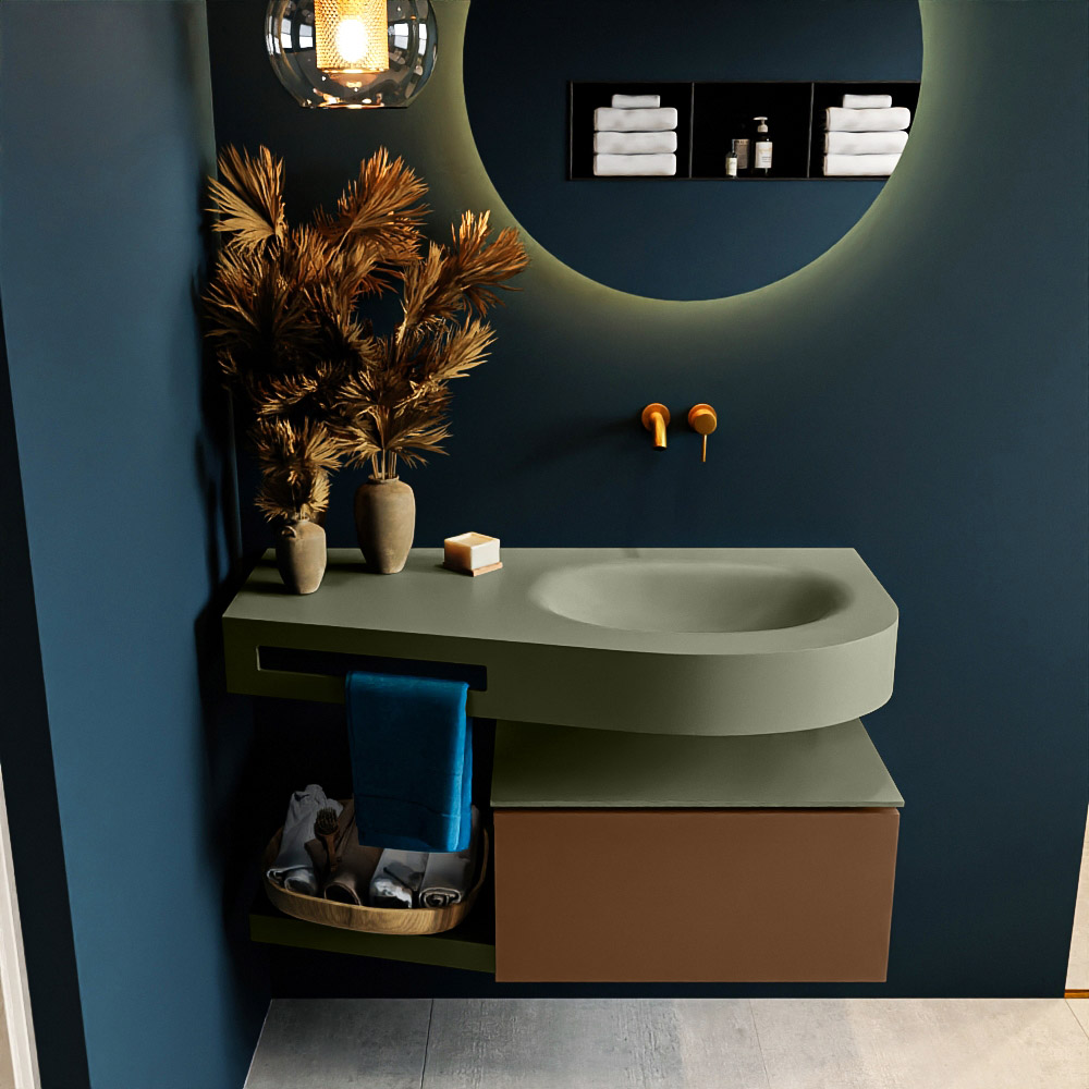 MONDIAZ RIVA 100cm mueble de baño / estante color Rust con 1 cajón. Lavabo DULCET Derecho sin orificio, color Army. 3 MONDIAZ RIVA 100cm mueble de baño / estante color Rust con 1 cajón. Lavabo DULCET Derecho sin orificio, color Army. - Imagen 3