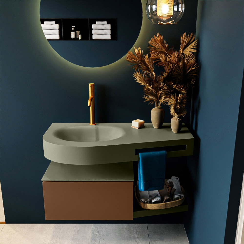 MONDIAZ RIVA 100cm mueble de baño / estante color Rust con 1 cajón. Lavabo DULCET Izquierda 1 orificio, color Army. 3 MONDIAZ RIVA 100cm mueble de baño / estante color Rust con 1 cajón. Lavabo DULCET Izquierda 1 orificio, color Army. - Imagen 3